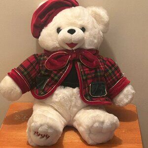 Christmas Teddy Bear Snowflake 1999 Boy White 22" Red Plaid Jacket Plush w Tags